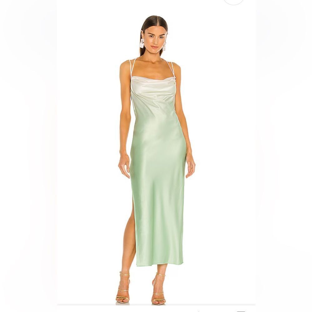 Michael Costello x Revolve Porter Dress in mint ombré satin slip midi sz S
